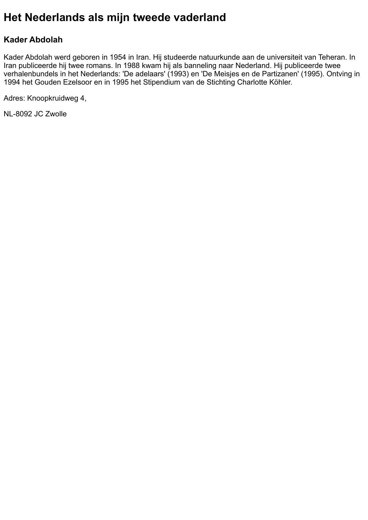 Het Nederlands Als Mijn Tweede Vaderland