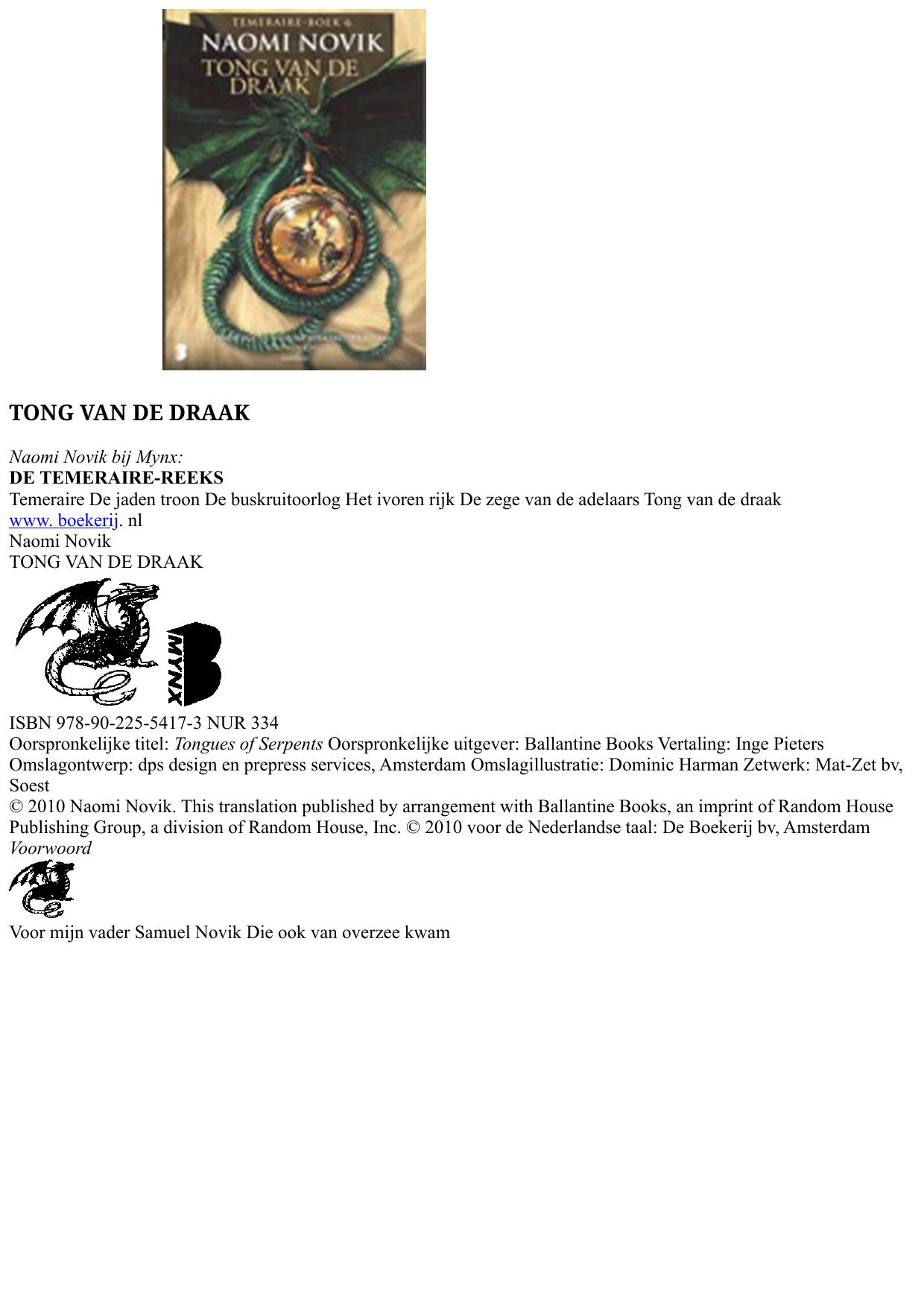 De Temeraire Triologie 7 - Tong van de draak