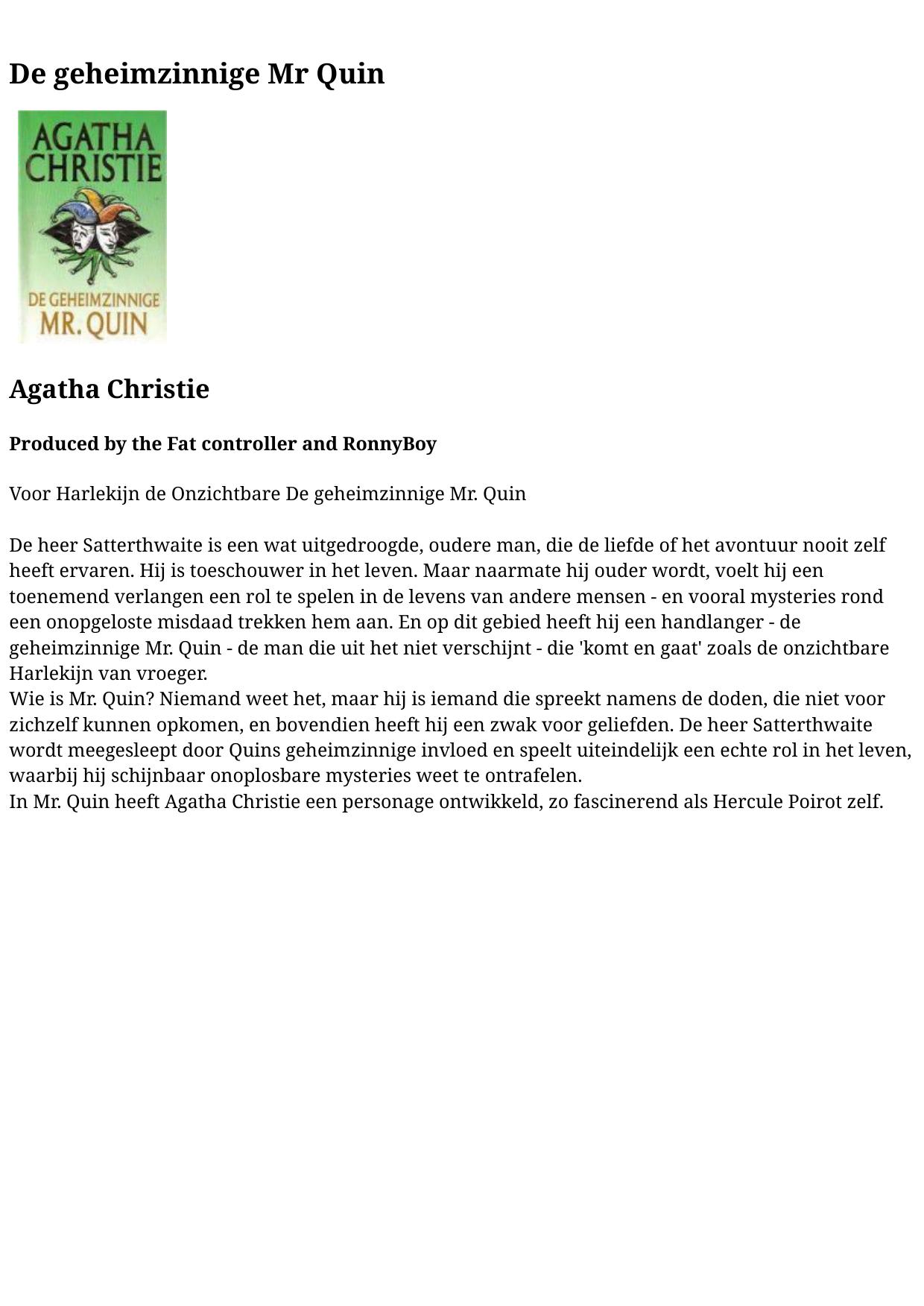 Agatha 56 - De Geheimzinnige Mr Quin
