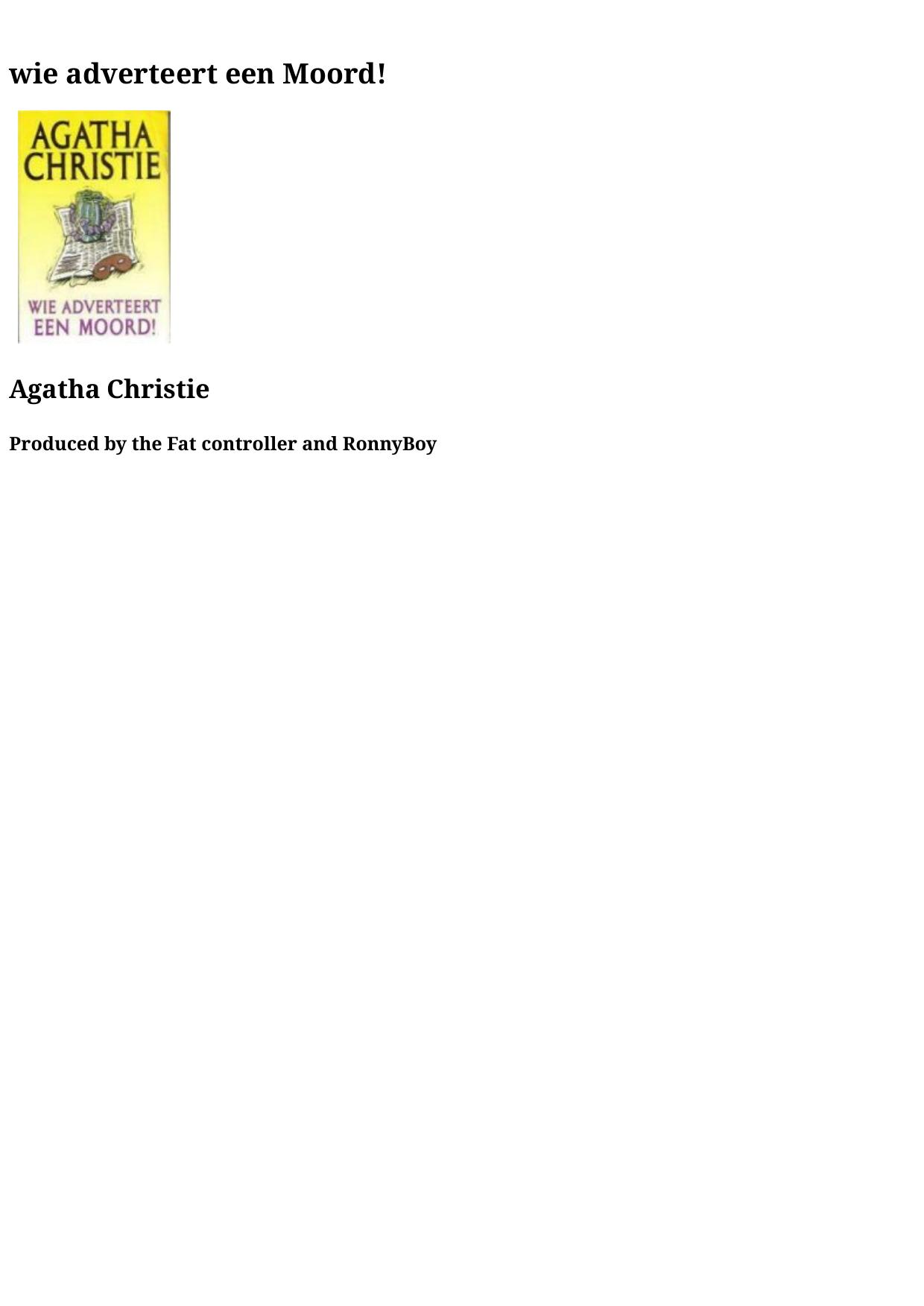 Agatha 09 - Wie Adverteert Een Moord